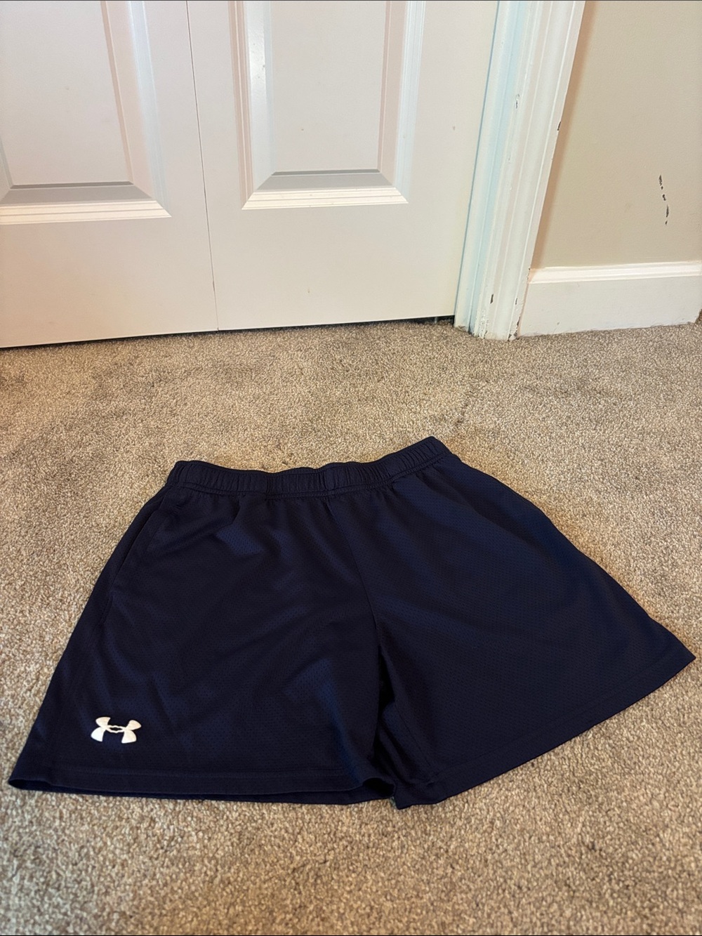 Under Armour Navy Blue Boys’ Athletic Shorts with White Logo